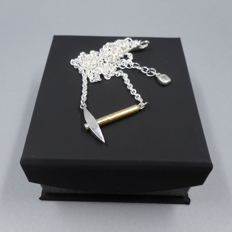 Pickaxe Necklace in Sterling Silver & 22k Gold from Forged Mettle Jewelry
