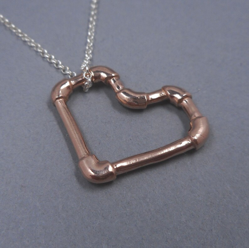 Pipe Fitting Heart Pendant in 14k Gold from Forged Mettle Jewelry