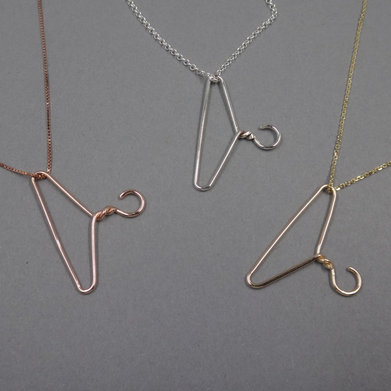 Sterling Silver Coat Hanger Necklace 14k Yellow or Rose Gold Etsy