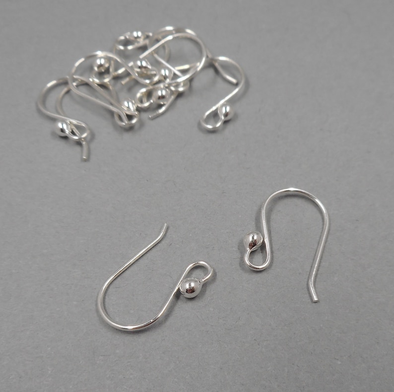 Sterling Silver Ear Wires Solid Sterling Findings Shepard Hook Earwires French Earring Hook Earring Component Jewelry Making Supplies image 1