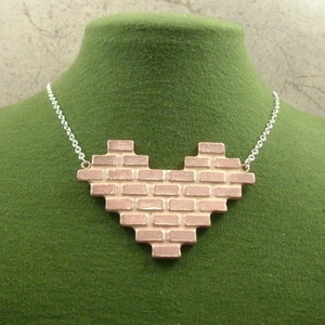 Brick Wall Necklace in Copper and Sterling Silver Love Jewelry Industrial Jewelry Pink Heart Valentine's Day Gift Valentine Jewelry image 2