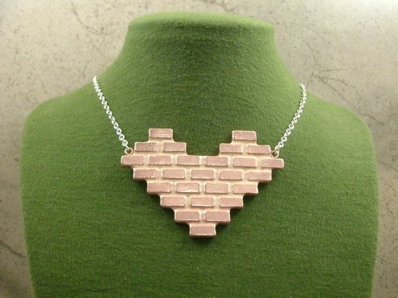 Brick Wall Necklace in Copper and Sterling Silver Love Jewelry Industrial Jewelry Pink Heart Valentine's Day Gift Valentine Jewelry image 2