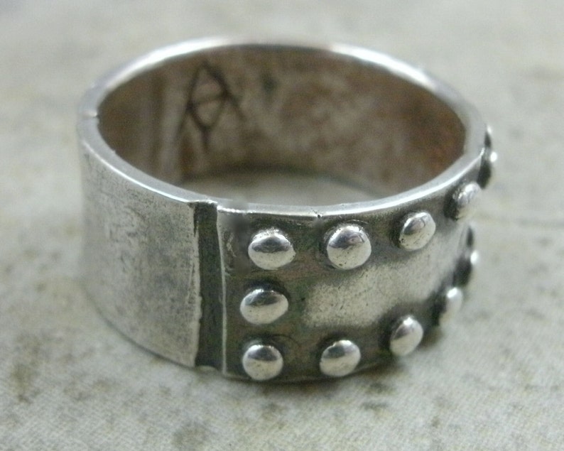 Riveted Metal Plate Ring in Fine Silver Steel Plate Rivets Wedding Band Industrial Sci Fi Steampunk Eco-Friendly Engagement Ring image 2