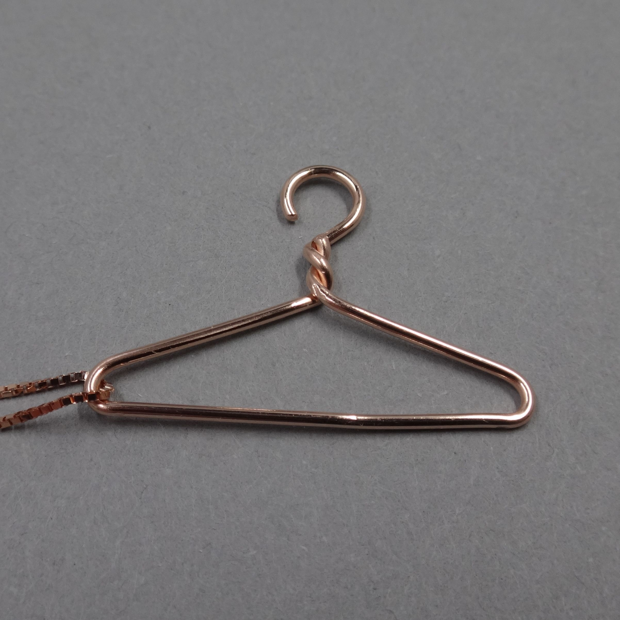 Sterling Silver Coat Hanger Necklace 14k Yellow or Rose Gold Wire