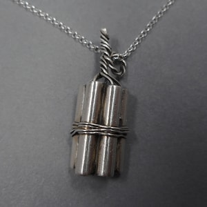 Dynamite Necklace- TNT Silver Pendant- Demolition Expert- PMC Fine Silver Jewelry- Bomb Squad Necklace- TNT Bundle Stick of Dynamite Jewelry
