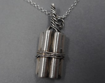 Dynamite Necklace- TNT Silver Pendant- Demolition Expert- PMC Fine Silver Jewelry- Bomb Squad Necklace- TNT Bundle Stick of Dynamite Jewelry