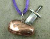 Sword in the Stone Necklace- Excalibur Sword- Copper Jewelry- Fine Silver Necklace- King Arthur Legend- Medieval Jewelry- Merlin Camelot
