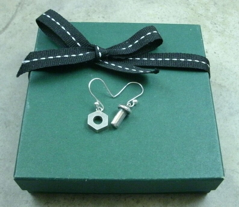 Nuts & Bolts Earrings in Sterling Silver Industrial Jewelry Dangle