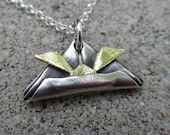 Samurai Helmet Origami Necklace- Fine Silver & 22k Gold Pendant- Samurai Armor Jewelry- Bushido Necklace- Kabuto Helmet- Japanese Armour