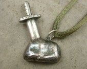 Sword in the Stone Pendant- Fine Silver Gothic Jewelry- King Arthur Excalibur- Merlin Legend- Medieval Camelot Necklace- LARP Alchemy Occamy