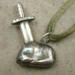Sword in the Stone Pendant- Fine Silver Gothic Jewelry- King Arthur Excalibur- Merlin Legend- Medieval Camelot Necklace- LARP Alchemy Occamy