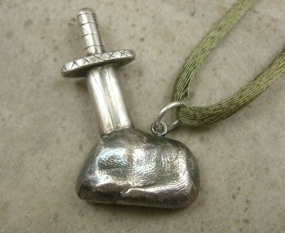 Sword In The Stone Pendant In Fine Silver Excalibur Necklace Etsy