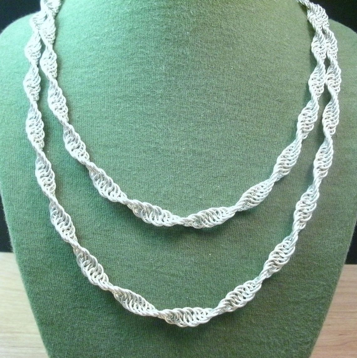 Spiral Sterling Silver Chainmaille Necklace - DNA Strand - Gothic ...