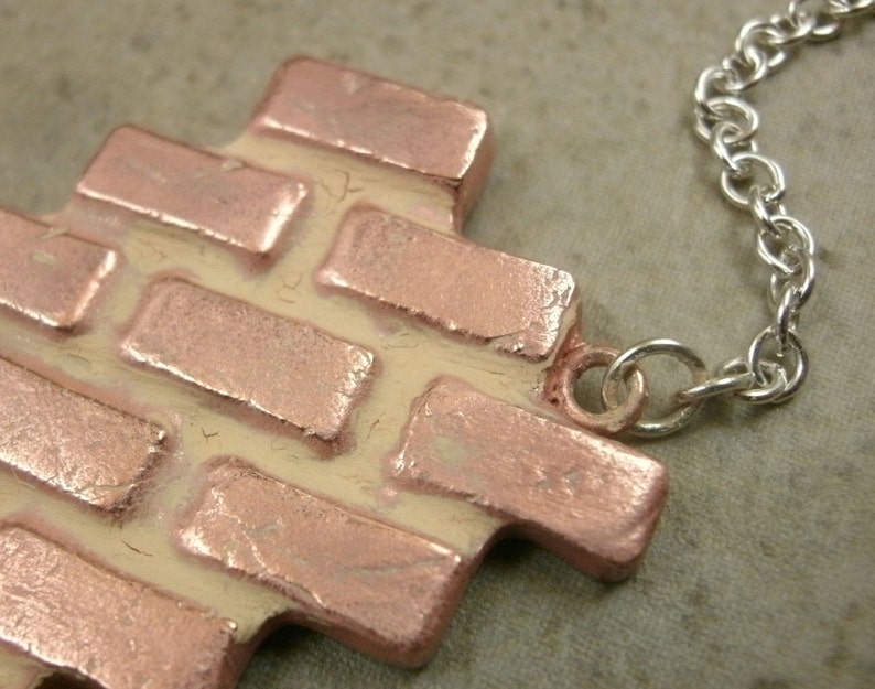 Brick Wall Necklace in Copper and Sterling Silver Love Jewelry Industrial Jewelry Pink Heart Valentine's Day Gift Valentine Jewelry image 3