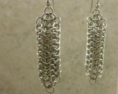 Penne Pasta Chainmaille Earrings in Sterling Silver - European 4 in 1 - Pierced - Renaissance - Medieval Middle Ages