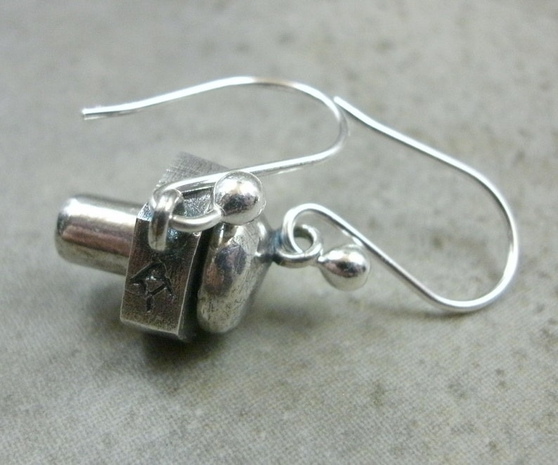 Nuts & Bolts Earrings in Sterling Silver Industrial Jewelry Dangle Earings Nut N Bolt Jewellery Pierced Ear Sterling Silver Earrings image 3