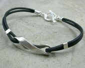 Sterling Silver Infinity Bracelet- Mobius Strip Jewelry- Solid Heavy Thick- Toggle Clasp Leather- Double Infinity Times Infinity and Beyond