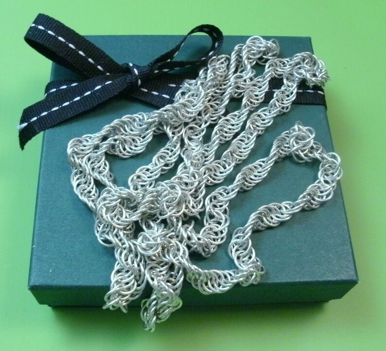 Spiral Sterling Silver Chainmaille Necklace - DNA Strand - Gothic ...