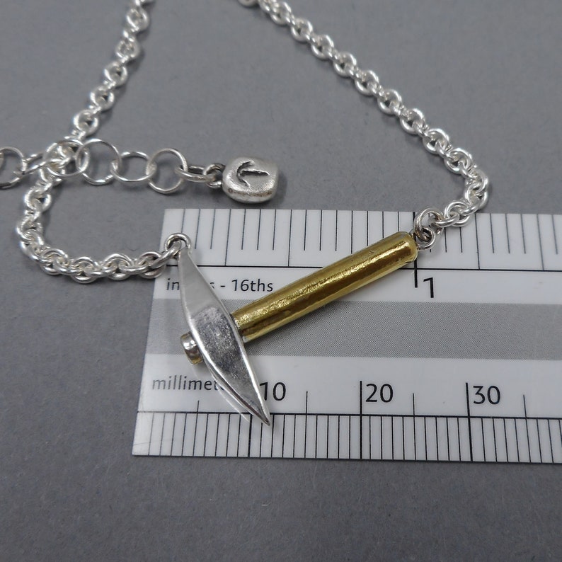 Pickaxe Necklace in Sterling Silver & 22k Gold from Forged Mettle Jewelry