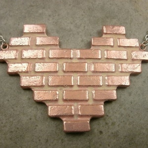 Brick Wall Necklace in Copper and Sterling Silver Love Jewelry Industrial Jewelry Pink Heart Valentine's Day Gift Valentine Jewelry image 1