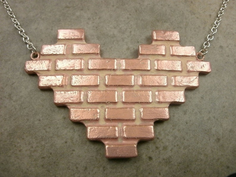 Brick Wall Necklace in Copper and Sterling Silver Love Jewelry Industrial Jewelry Pink Heart Valentine's Day Gift Valentine Jewelry image 1