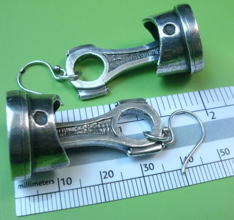 Piston Rod Earrings Fine Silver Automotive Jewelry Gearhead PetrolHead Industrial Mechanic Hot Rod Racing Touring Car Formula 1 Dangle image 5