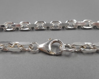 Sterling Silver Chain- 24in (60.9cm) 5.9mm Beveled Cable Chain- Lobster Clasp- Sterling Silver Necklace- Handcrafted- Forged Mettle Jewelry