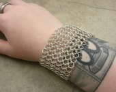 Sterling Silver Chainmaille Bracelet- LARP Jewelry- European 4-in-1- Woven Silver- Solid Sterling Silver Jewelry- Wide Bracelet- Chain Mail
