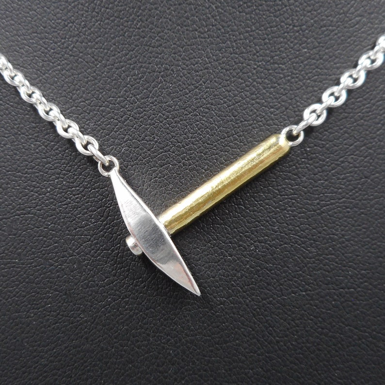 Pickaxe Necklace in Sterling Silver & 22k Gold from Forged Mettle Jewelry