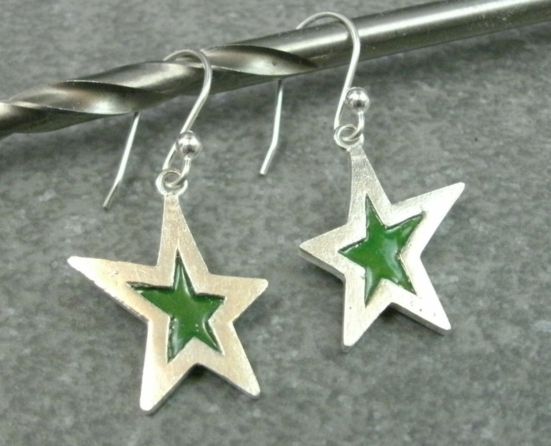 Enamel Star Earrings Fine Silver and Enamel Jewelry Celestial Jewelry Left & Right Design Star Jewelry Dangle Earrings Womens Jewelry image 1