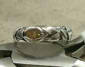 Abstract Wedding Band Ring- Fine Silver with Yellow CZ Stone- Round Solitaire- Art Deco- Engagement Ring- Golden Eye- Eco-Friendly Silver