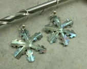 Snowflake Earrings- Holiday Jewelry- Winter Earings- Fine Silver Earrings- Winter Jewelry- Blue Christmas- Snow Earrings- Frozen Jewelry