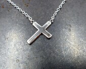 Fine Silver Cross Necklace-  Christ Carrying the Cross- Sideways Cross Necklace- Simple Cross Pendant- Religious Jewelry- Sterling Silver