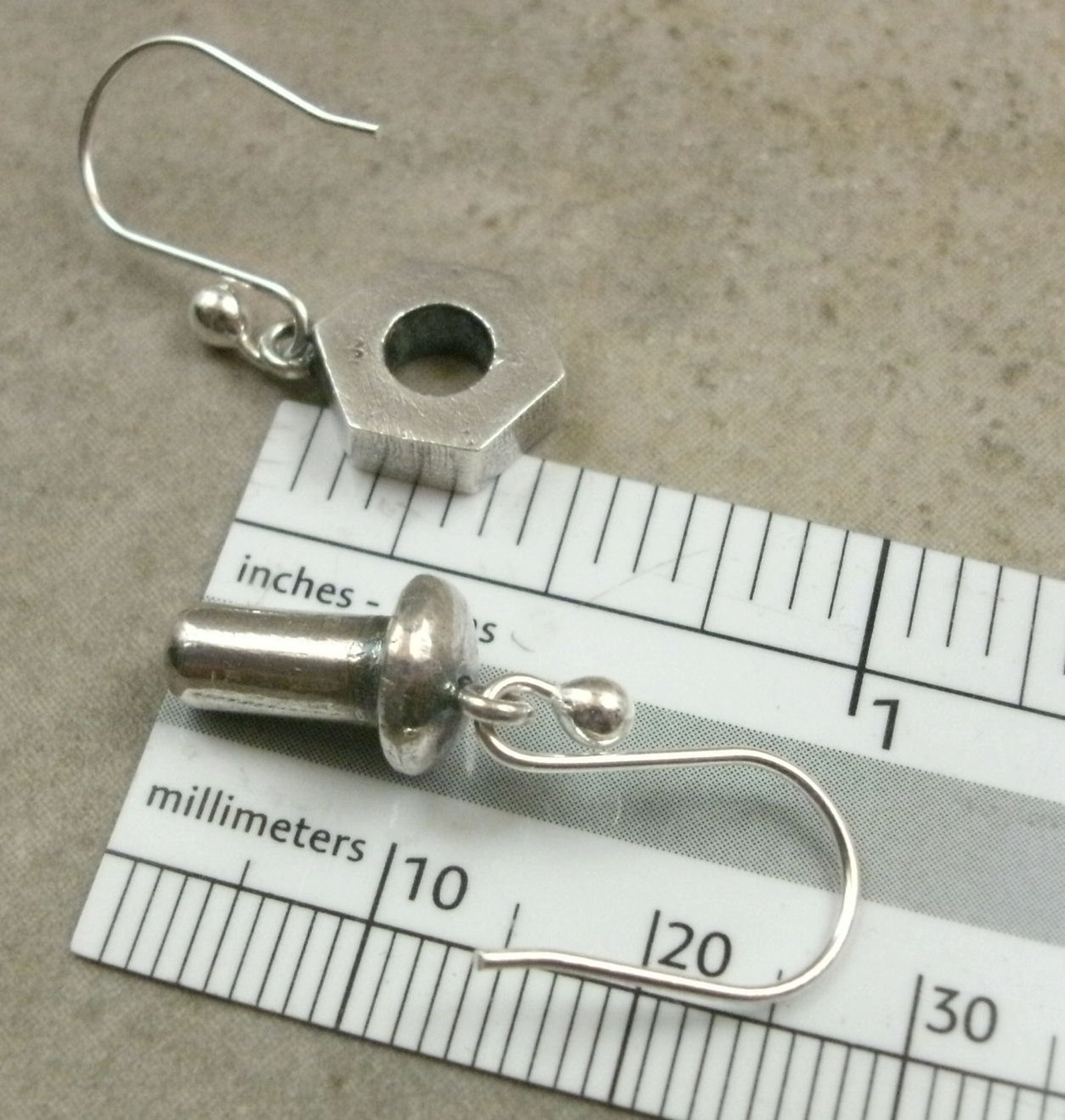 Nuts & Bolts Earrings in Sterling Silver Industrial Jewelry Dangle