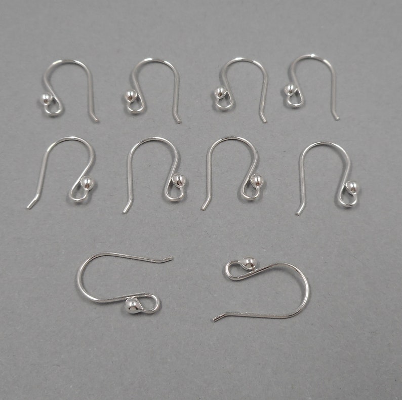 Sterling Silver Ear Wires Solid Sterling Findings Shepard Hook Earwires French Earring Hook Earring Component Jewelry Making Supplies image 3