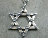 Star of David Fine Silver Pendant- Judaica Jewelry- Bar Mitzvah Bat Mitzvah Gift- Industrial Sterling Silver Necklace- Hanukkah- Men Women