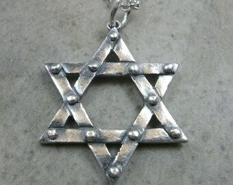 Star of David Fine Silver Pendant- Judaica Jewelry- Bar Mitzvah Bat Mitzvah Gift- Industrial Sterling Silver Necklace- Hanukkah- Men Women