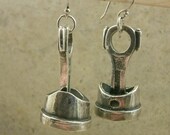 Piston Rod Earrings- Fine Silver Automotive Jewelry- Gearhead PetrolHead- Industrial Mechanic- Hot Rod Racing- Touring Car Formula 1- Dangle