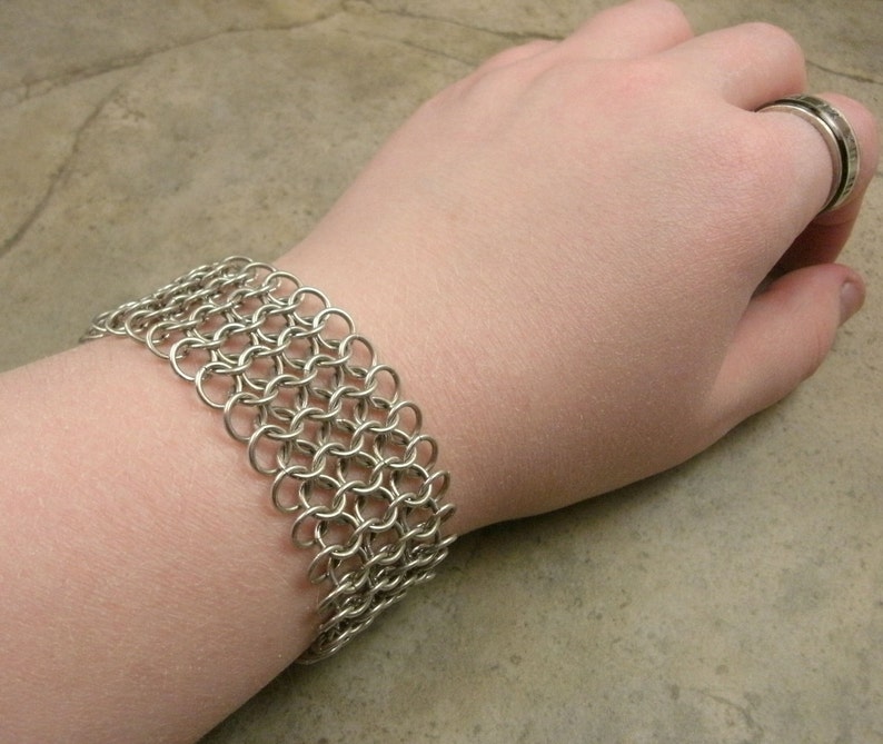 Chainmaille Bracelet in Sterling Silver Medieval Renaissance Gothic Industrial Steampunk European 4 in 1 image 1