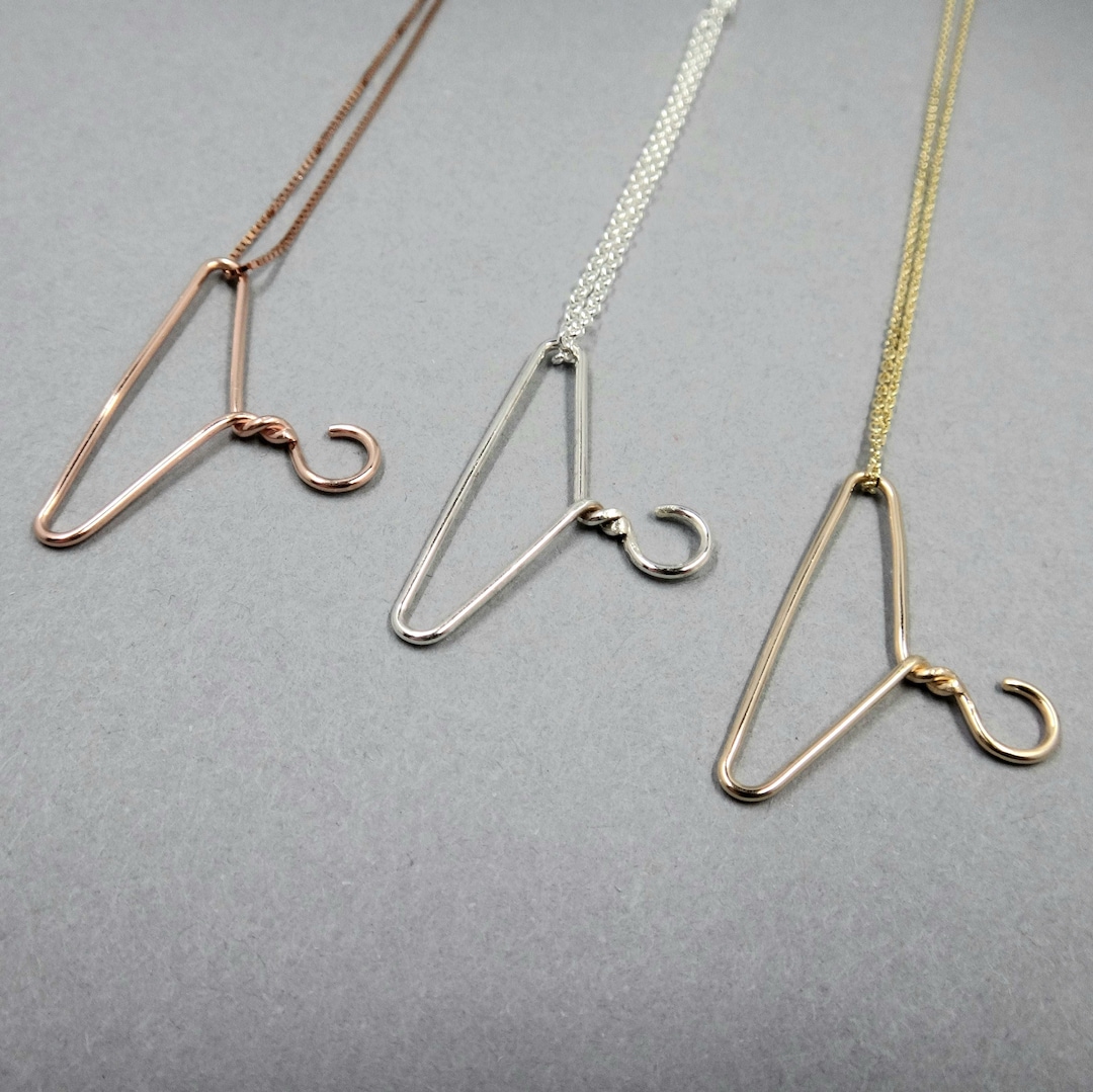 Sterling Silver Coat Hanger Necklace 14k Yellow or Rose Gold Wire