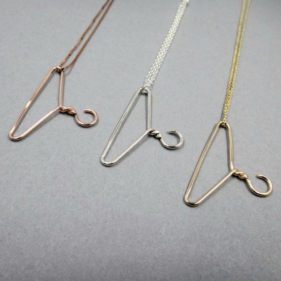 Sterling Silver Coat Hanger Necklace 14k Yellow or Rose Gold Etsy