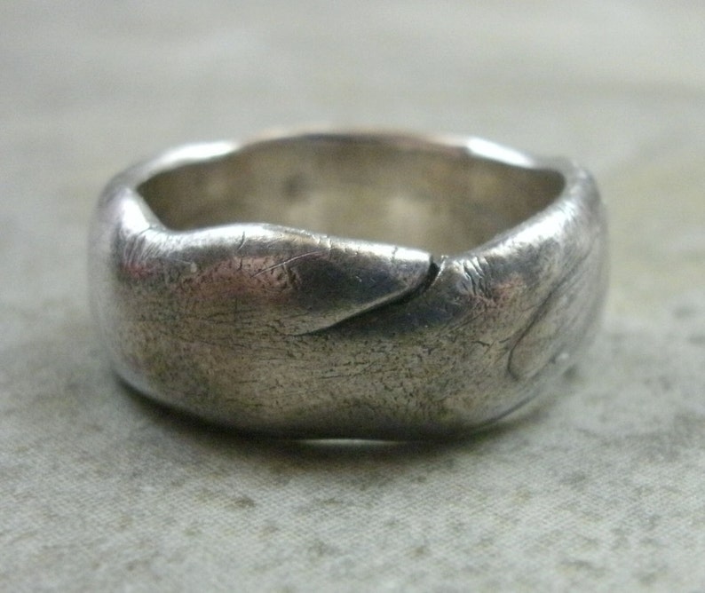 Rock Ring in Fine Silver Primitive Wedding Band Stone Organic Nature Earth Day Natural Matte Eco-Friendly Engagement Ring Jewelry image 1