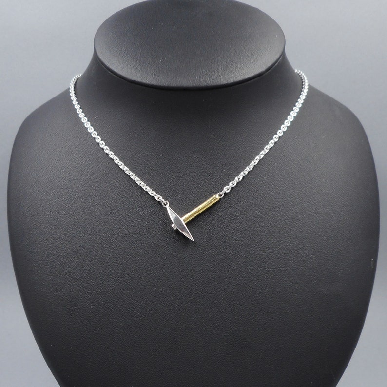 Pickaxe Necklace in Sterling Silver & 22k Gold from Forged Mettle Jewelry