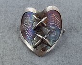 Mended Heart Ponytail Holder- Fine Silver Hair Jewelry- Scarf Clasp- Pink Valentine's Day Gift- Broken Love- Accessories Stitches- Hair Ties