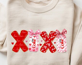 Valentine XOXO Diet Coke Shirt, Pink Coquette Valentine Tee, Cute Heart Bow Soda Design, Romantic T Shirt & Sweatshirt Gift