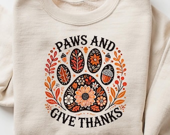 Paws And Give Thanks Fall Shirt, Autumn Dog Lover T-Shirt, Thanksgiving Paw Print Tee, Pet Owner Gift, Thanksgiving Gift, Autumn Leaves Top
