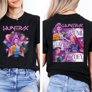 Huntrix 2 sides Shirt, Kpop Demon Hunters Shirt, Saja Girls Fan Shirt, Rumi, Mira, Zoey, Drepy Tee, Demon Hunter Merch, Gift for Huntrix fan