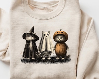 Black Cat Pumpkin Sweatshirt, Ghots Cat Shirt, Retro halloween T Shirt, Gothic Halloween Cat Mama Shirt, Autumn Black Cat Sweatshirt
