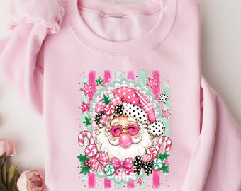 Santa Pink Christmas Sweatshirt, Retro Santa Claus T-Shirt, Cute Holiday Sweatshirt, Santa Sweatshirt, Christmas Crewneck