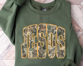Camo Jesus Sweatshirt | Camouflage Coquette Jesus Sweatshirt | Christian Sweater | Faith Sweatshirt | Jesus Catholic Sweatshirt